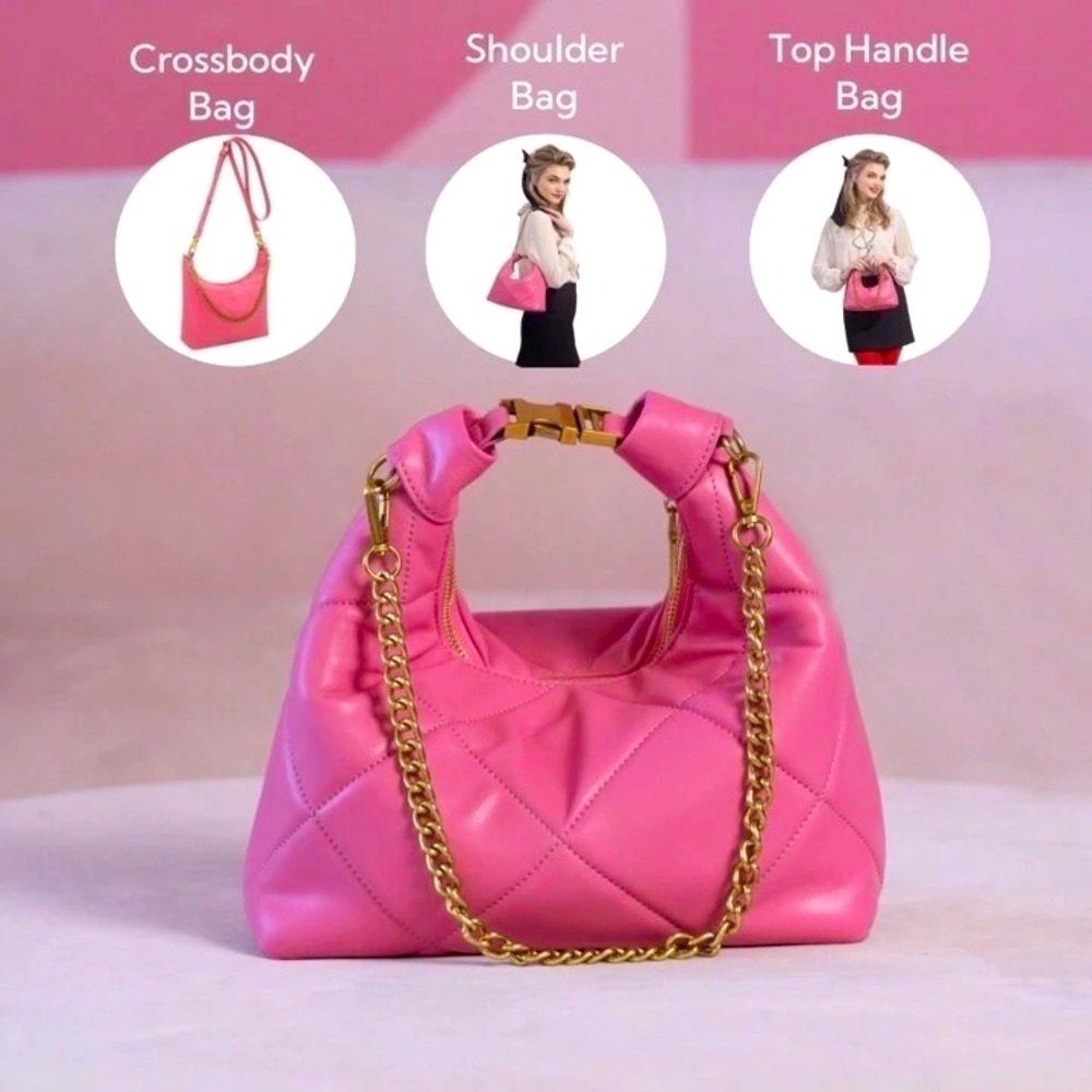 NWT Kayla + Ava Hot‎ Pink and Gold Quilted Bag